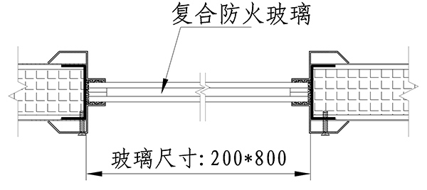 `固盾钢质甲级双开防火门复合防火玻璃视口示意图`