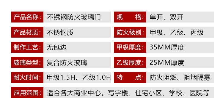 `固盾玻璃防火门产品参数`